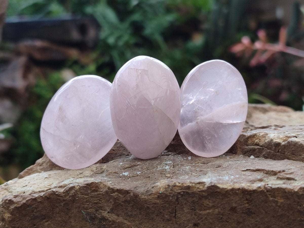 Polished Gemmy Rose Quartz Palm Stones x 35 From Madagascar - Toprock Gemstones and Minerals 