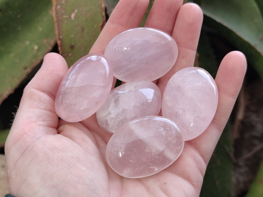 Polished Gemmy Rose Quartz Palm Stones x 35 From Madagascar - Toprock Gemstones and Minerals 