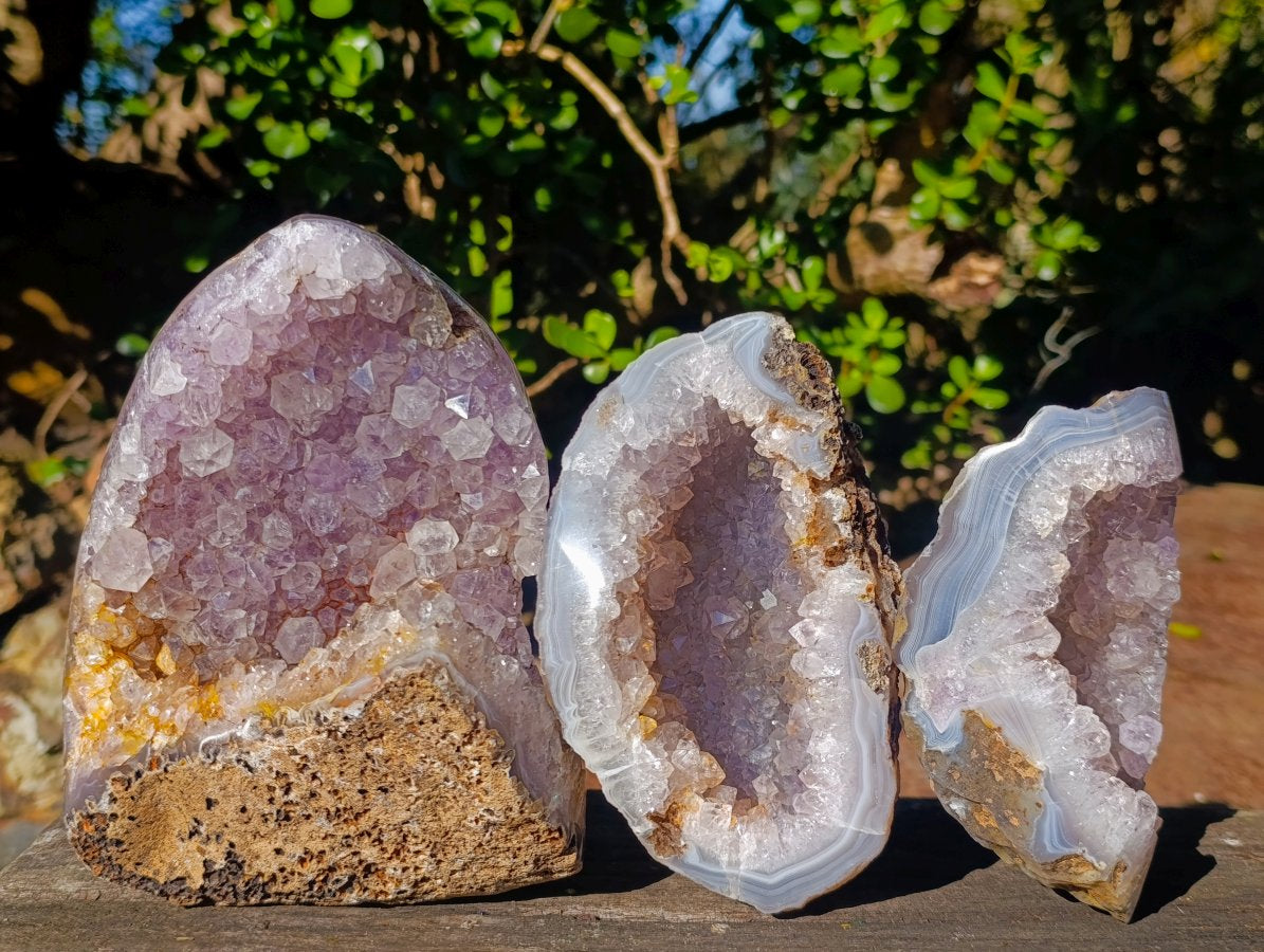 Polished Agate Amethyst Geodes x 3 From Maintirano, Madagascar - Toprock Gemstones and Minerals 
