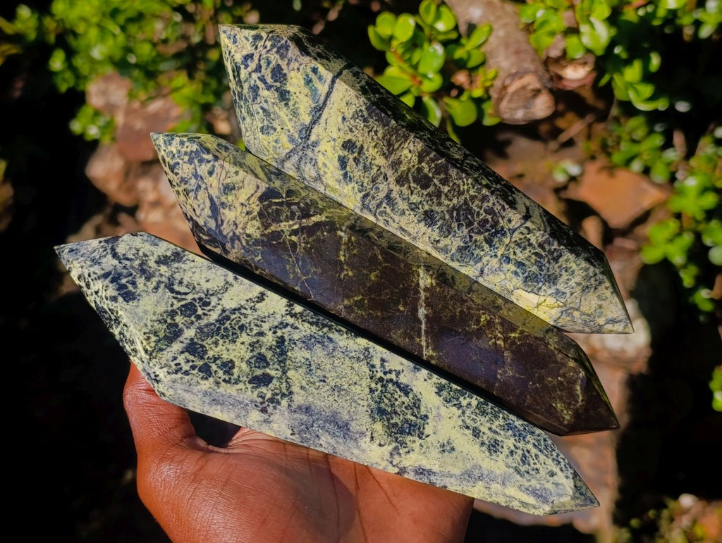 Polished Double Terminated Leopard Stone Crystals x 3 From Zimbabwe - Toprock Gemstones and Minerals 
