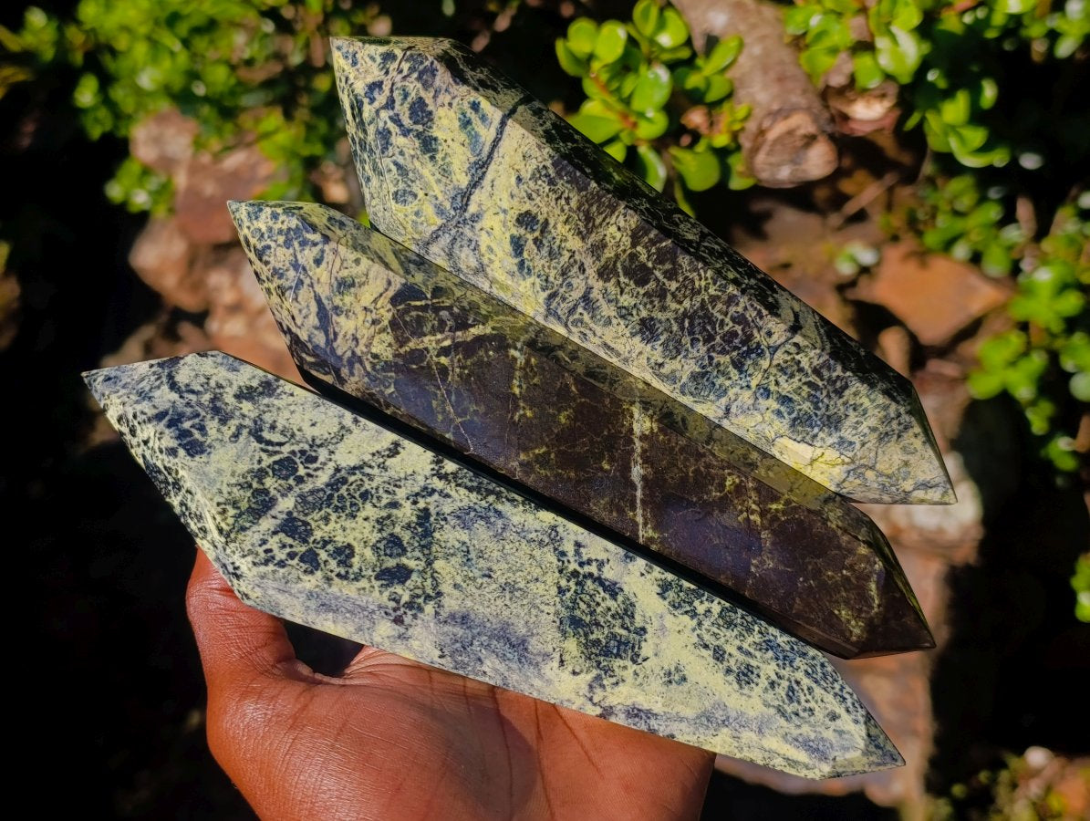 Polished Double Terminated Leopard Stone Crystals x 3 From Zimbabwe - Toprock Gemstones and Minerals 