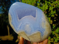 Polished Blue Lace Agate Geode Standing Display Piece x 1 From Nsanje, Malawi - Toprock Gemstones and Minerals 