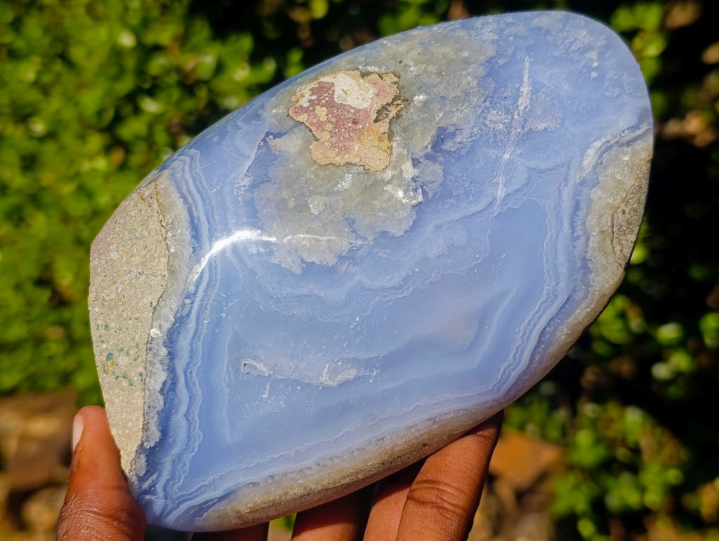 Polished Blue Lace Agate Geode Standing Display Piece x 1 From Nsanje, Malawi - Toprock Gemstones and Minerals 