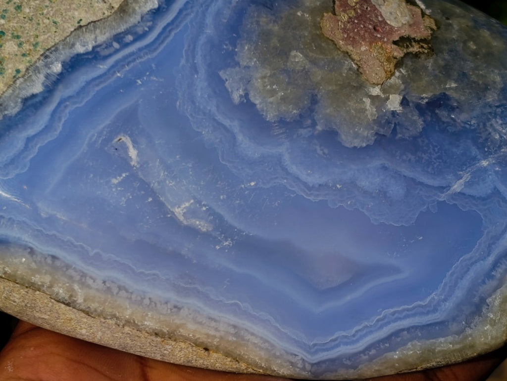 Polished Blue Lace Agate Geode Standing Display Piece x 1 From Nsanje, Malawi - Toprock Gemstones and Minerals 