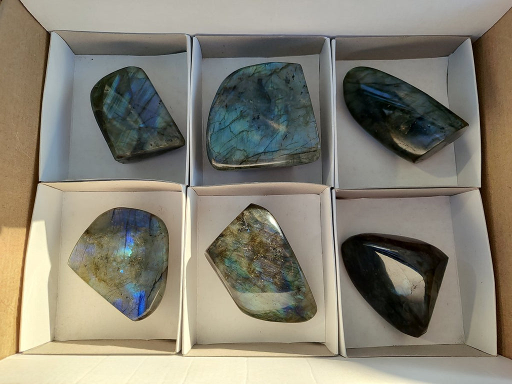 Polished Small Labradorite Standing Display Pieces x 6 From Madagascar - Toprock Gemstones and Minerals 