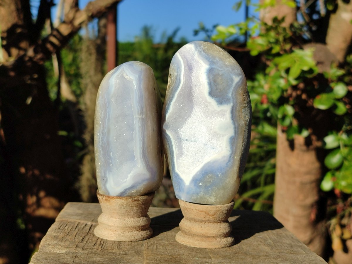 Polished Blue Lace Agate Standing Display Pieces and Free Forms x 6 From Nsanje, Malawi - Toprock Gemstones and Minerals 