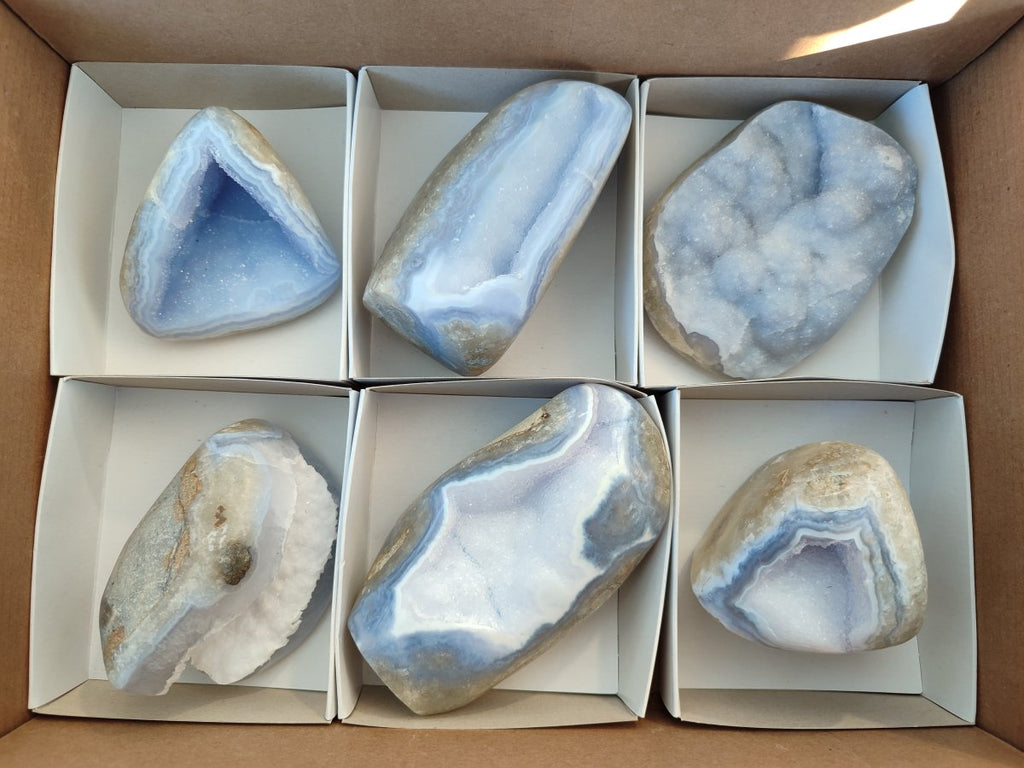 Polished Blue Lace Agate Standing Display Pieces and Free Forms x 6 From Nsanje, Malawi - Toprock Gemstones and Minerals 