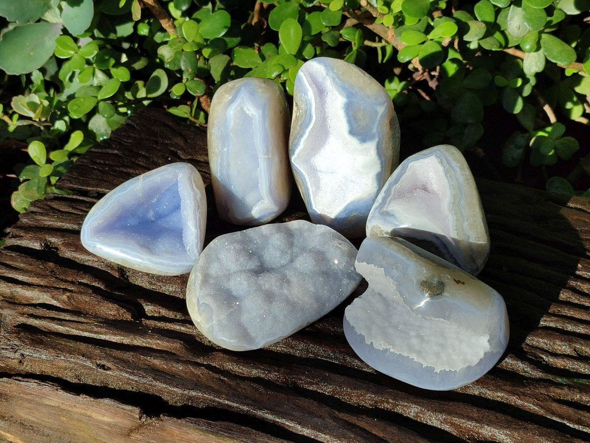 Polished Blue Lace Agate Standing Display Pieces and Free Forms x 6 From Nsanje, Malawi - Toprock Gemstones and Minerals 