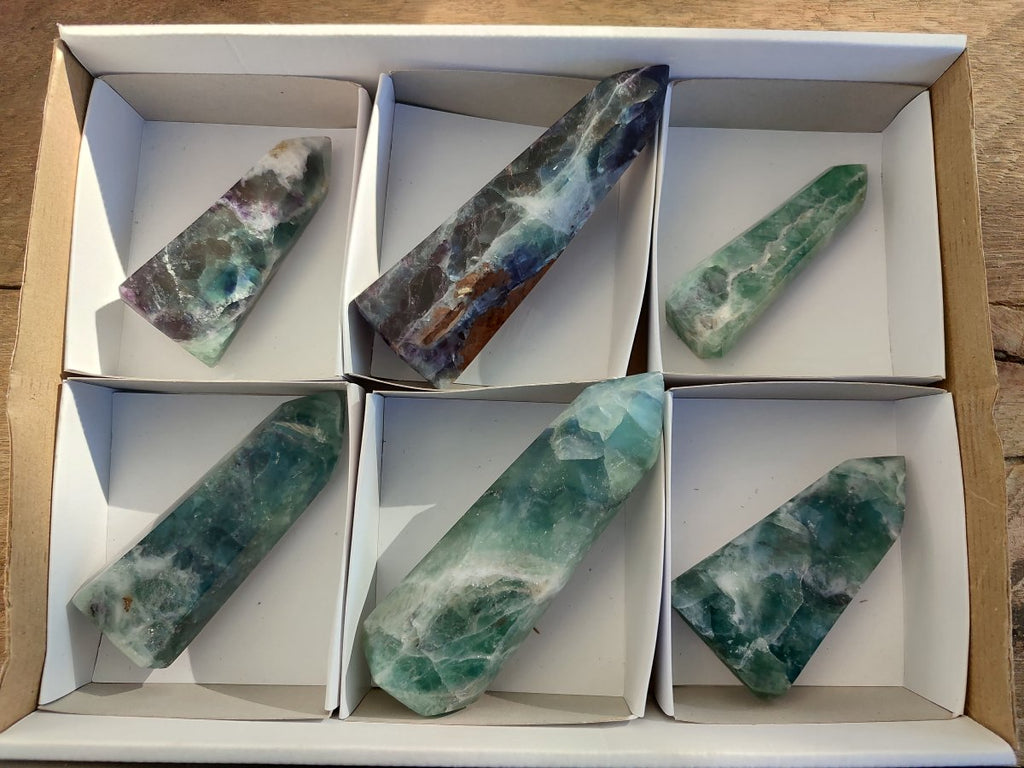 Polished Watermelon Fluorite Display Crystals x 6 From Uis, Namibia - Toprock Gemstones and Minerals 