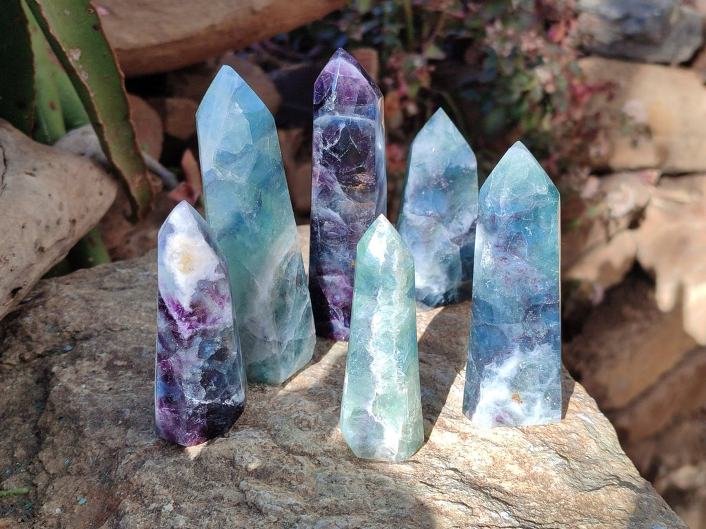 Polished Watermelon Fluorite Display Crystals x 6 From Uis, Namibia - Toprock Gemstones and Minerals 