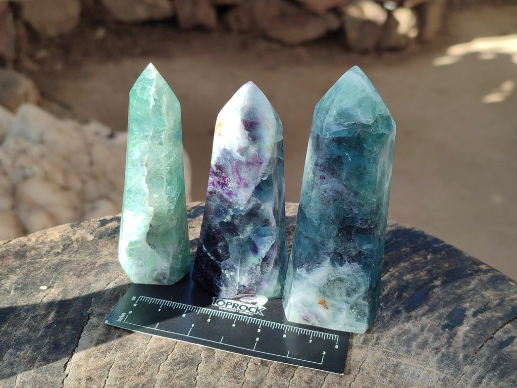 Polished Watermelon Fluorite Display Crystals x 6 From Uis, Namibia - Toprock Gemstones and Minerals 