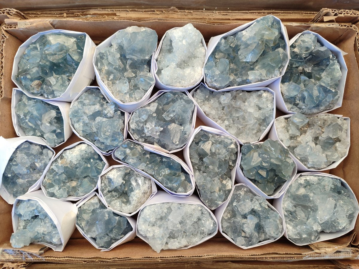 Natural Blue Celestite Specimens x 21 From Sakoany, Madagascar - Toprock Gemstones and Minerals 