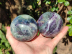 Polished Watermelon Fluorite Spheres x 2 From Uis, Namibia - Toprock Gemstones and Minerals 