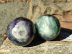 Polished Watermelon Fluorite Spheres x 2 From Uis, Namibia - Toprock Gemstones and Minerals 