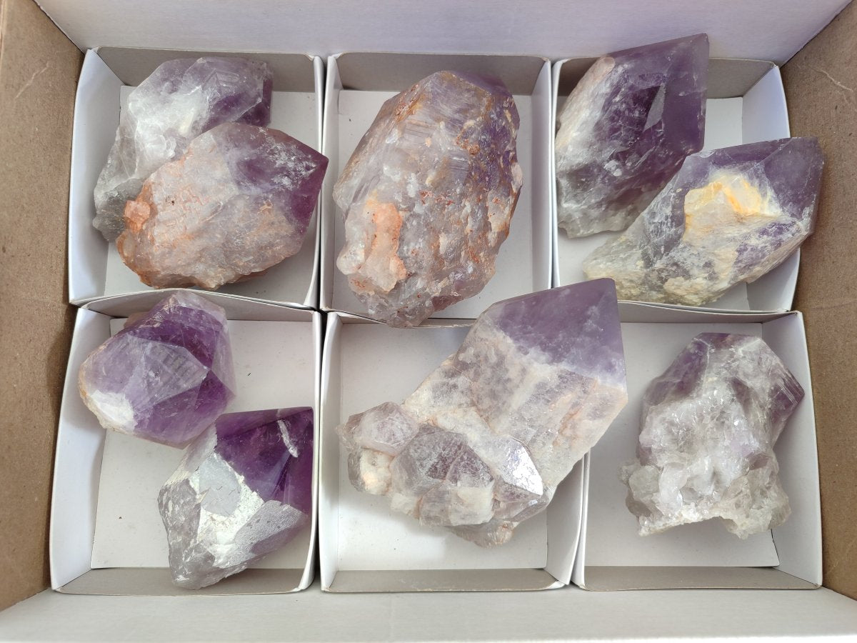 Polished Large Jacaranda Amethyst Single Crystals x 9 From Mumbwa, Zambia - Toprock Gemstones and Minerals 