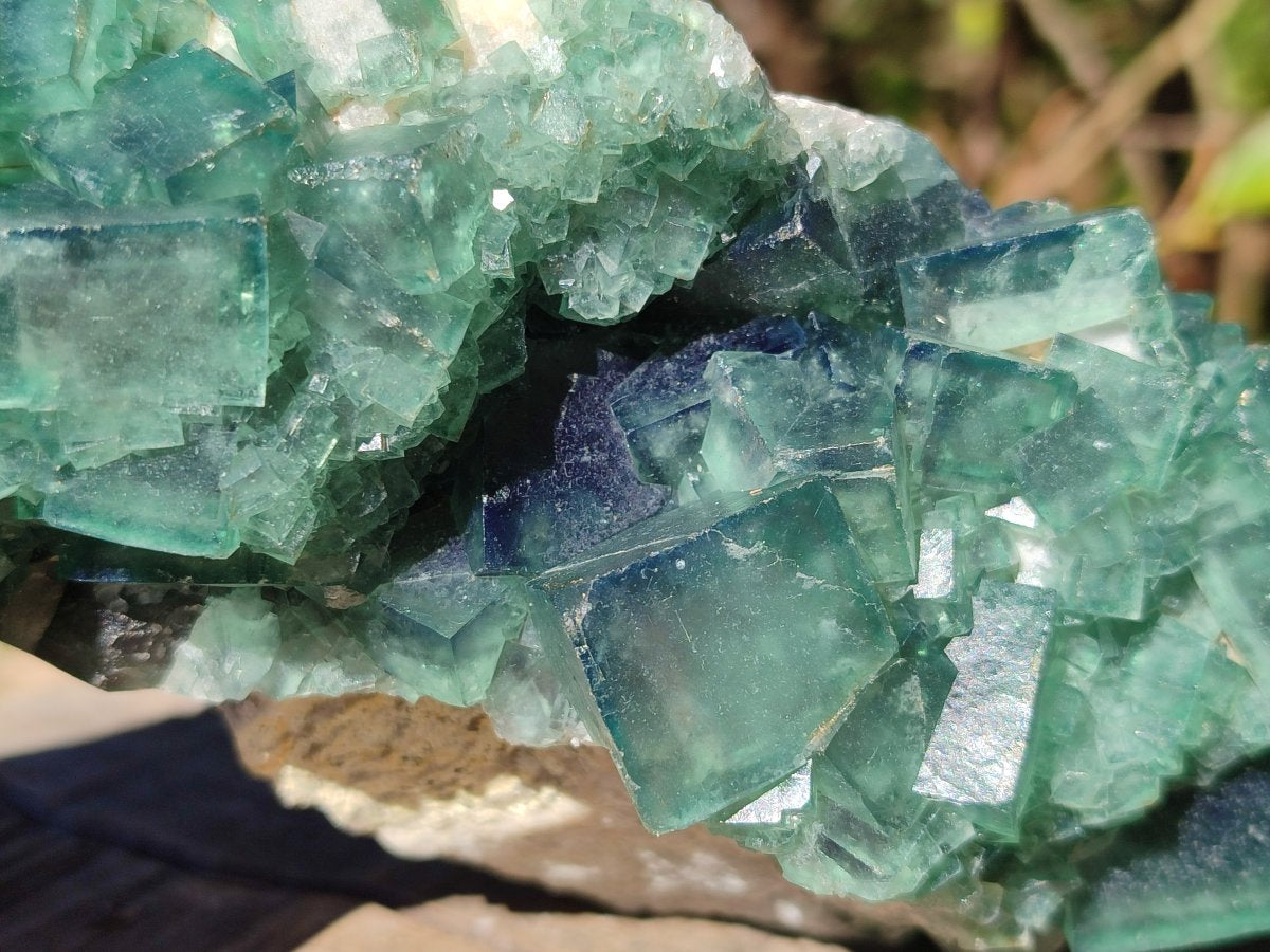 Natural Cabinet Sized Green Cubic Fluorite Specimens x 2 From Mandrosonoro, Madagascar - Toprock Gemstones and Minerals 