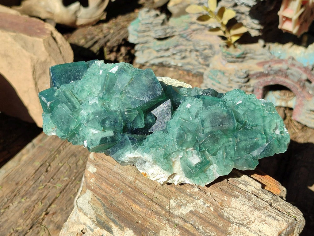 Natural Cabinet Sized Green Cubic Fluorite Specimens x 2 From Mandrosonoro, Madagascar - Toprock Gemstones and Minerals 