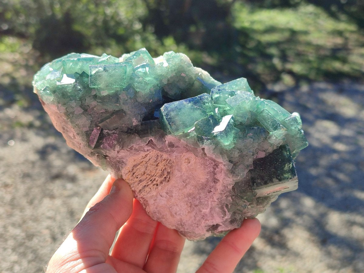Natural Cabinet Sized Green Cubic Fluorite Specimens x 2 From Mandrosonoro, Madagascar - Toprock Gemstones and Minerals 