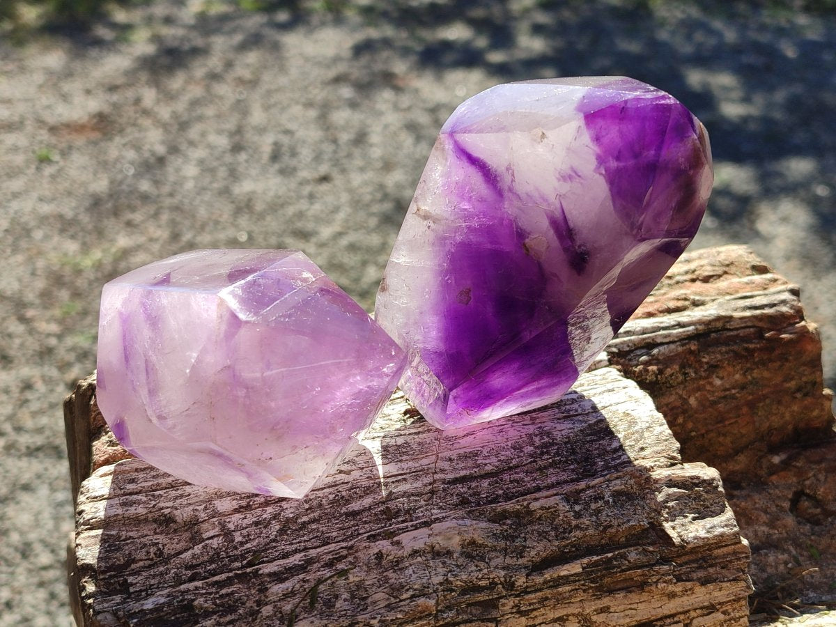 Polished Window Amethyst Double Terminated Crystals x 2 From Akansobe, Madagascar - Toprock Gemstones and Minerals 
