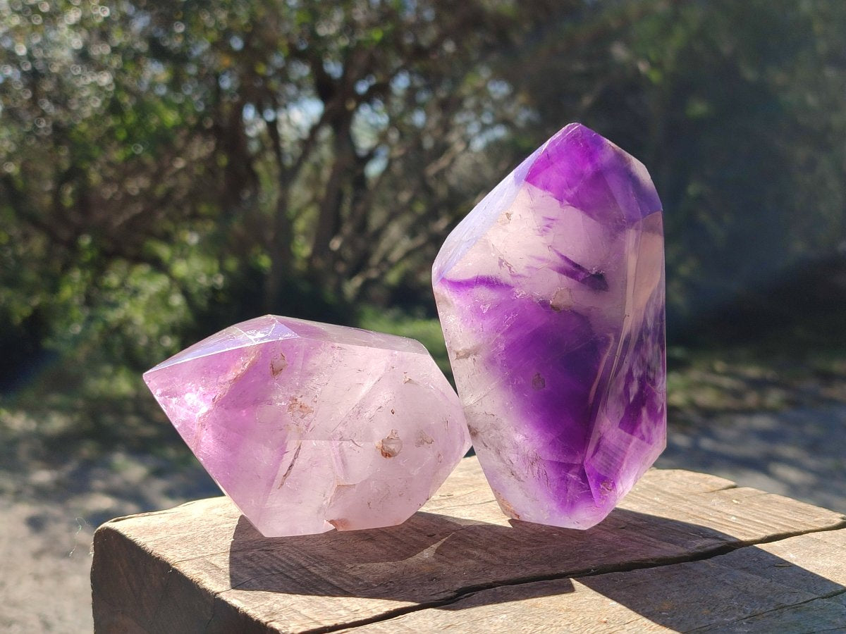 Polished Window Amethyst Double Terminated Crystals x 2 From Akansobe, Madagascar - Toprock Gemstones and Minerals 