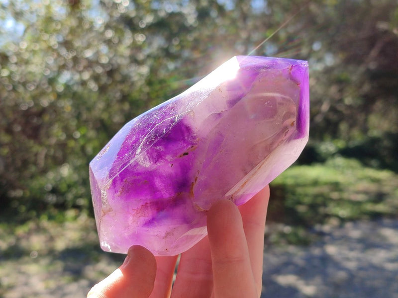 Polished Window Amethyst Double Terminated Crystals x 2 From Akansobe, Madagascar - Toprock Gemstones and Minerals 