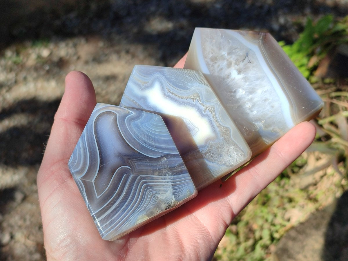 Polished Banded Agate Crystal Shaped Slices x 6 From Madagascar - Toprock Gemstones and Minerals 