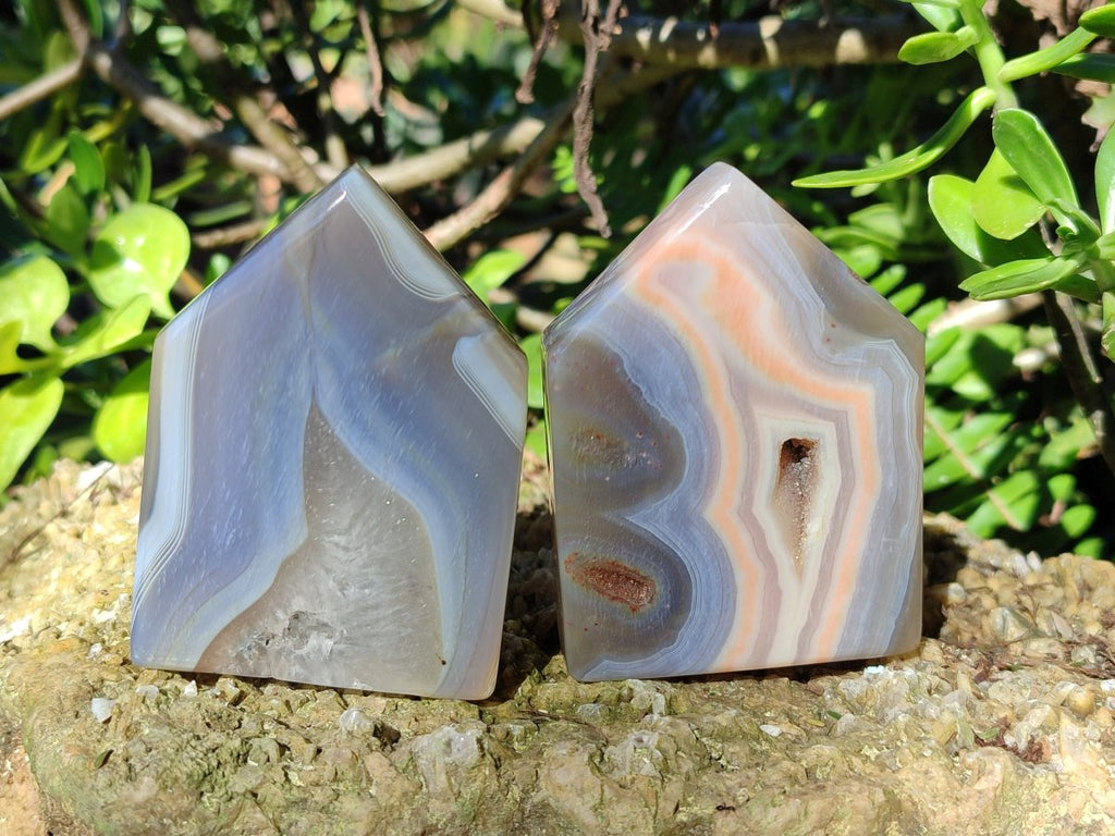 Polished Banded Agate Crystal Shaped Slices x 6 From Madagascar - Toprock Gemstones and Minerals 