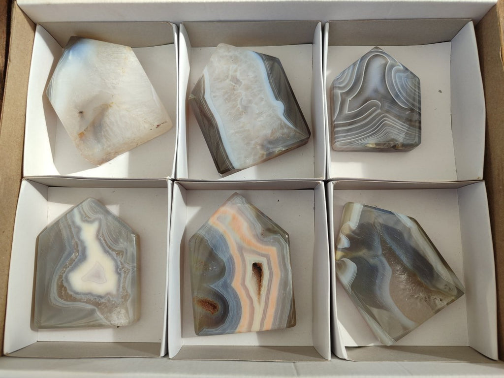 Polished Banded Agate Crystal Shaped Slices x 6 From Madagascar - Toprock Gemstones and Minerals 