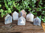 Polished Banded Agate Crystal Shaped Slices x 6 From Madagascar - Toprock Gemstones and Minerals 