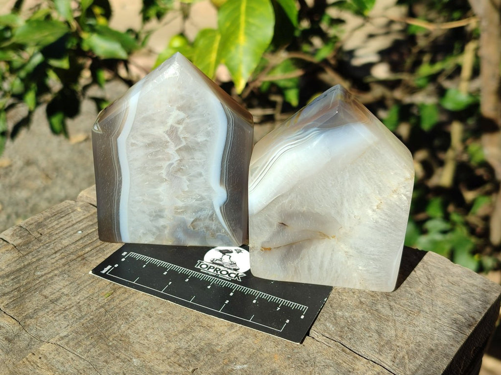 Polished Banded Agate Crystal Shaped Slices x 6 From Madagascar - Toprock Gemstones and Minerals 