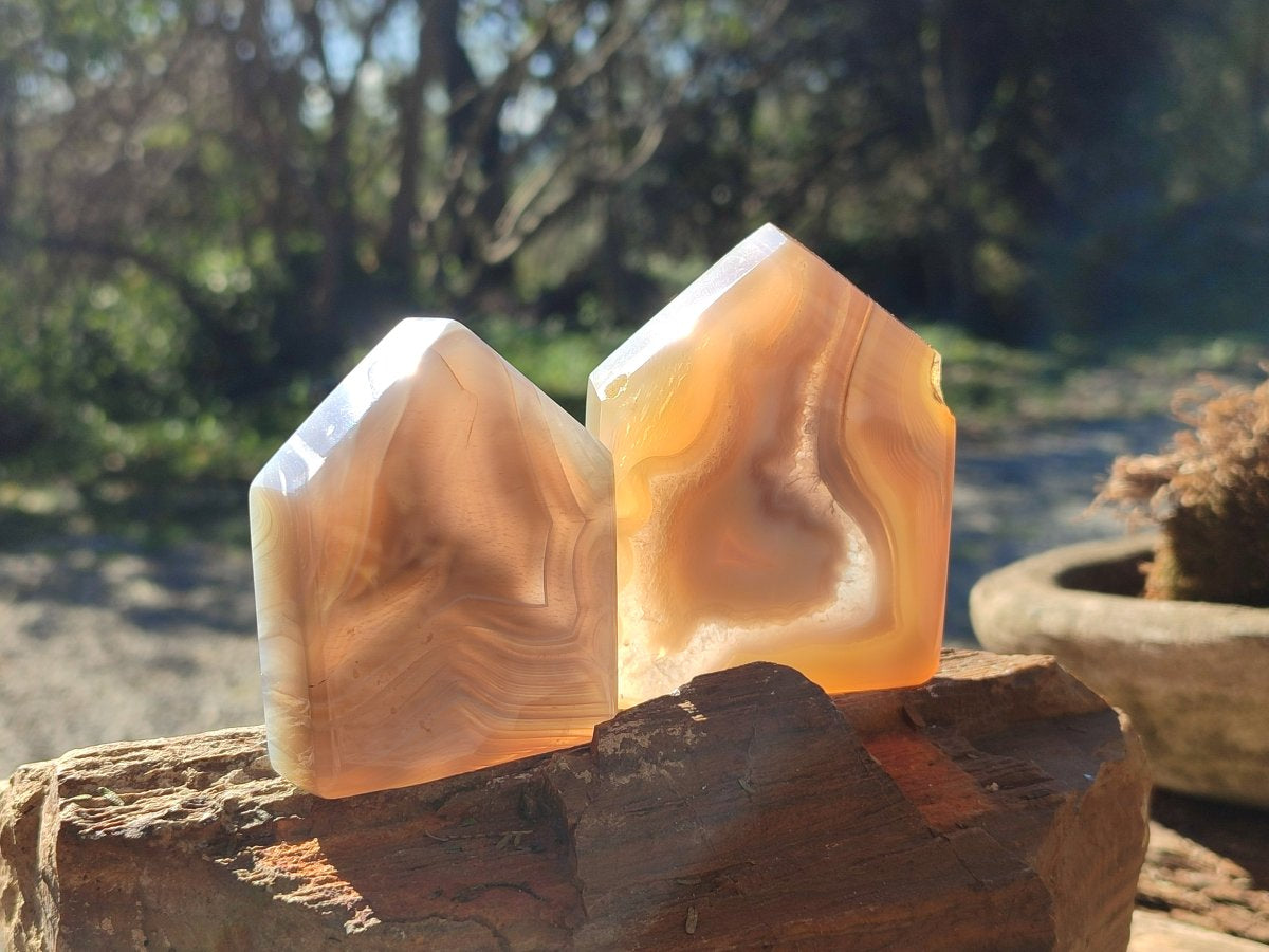 Polished Banded Agate Crystal Shaped Slices x 6 From Madagascar - Toprock Gemstones and Minerals 