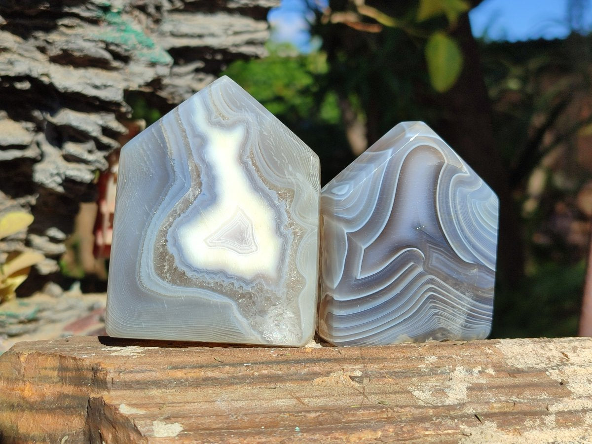 Polished Banded Agate Crystal Shaped Slices x 6 From Madagascar - Toprock Gemstones and Minerals 