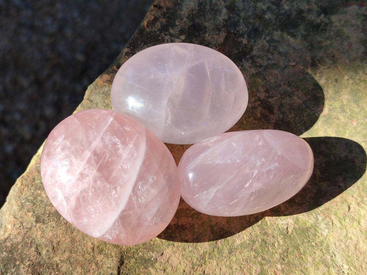 Polished Gemmy Rose Quartz Palm Stones x 35 From Madagascar - Toprock Gemstones and Minerals 