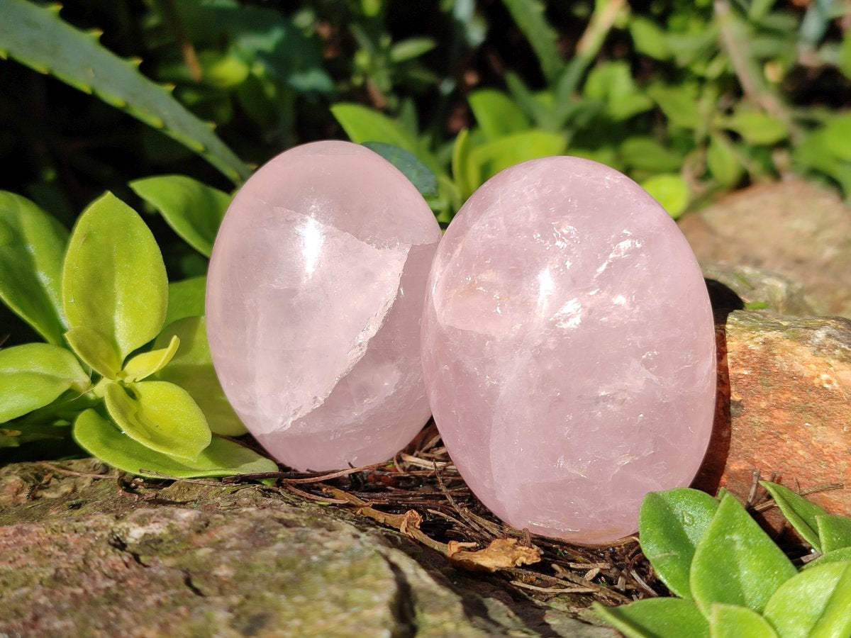 Polished Gemmy Rose Quartz Palm Stones x 35 From Madagascar - Toprock Gemstones and Minerals 
