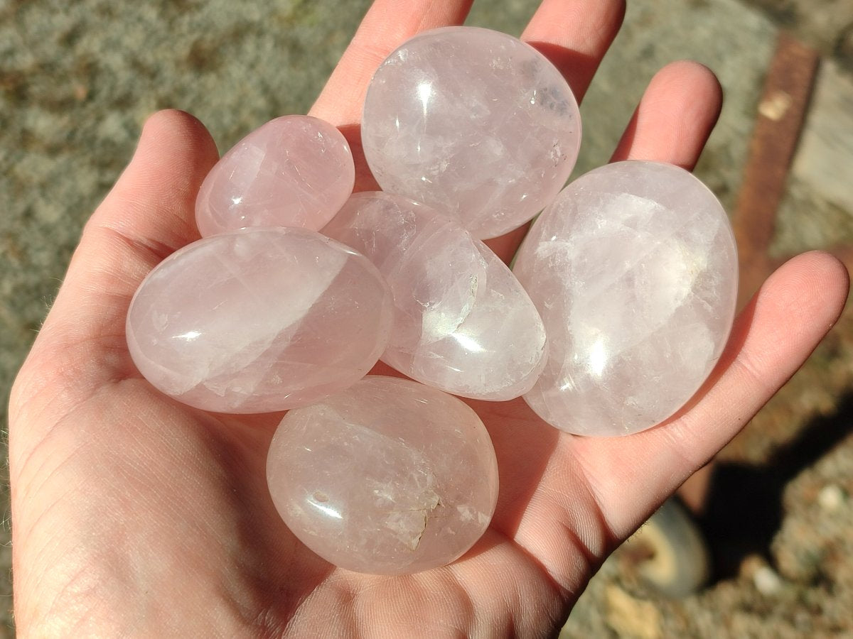 Polished Gemmy Rose Quartz Palm Stones x 35 From Madagascar - Toprock Gemstones and Minerals 