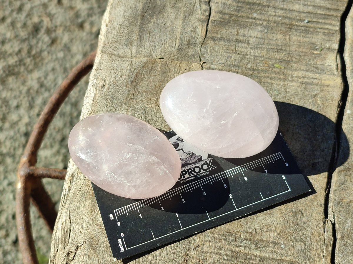 Polished Gemmy Rose Quartz Palm Stones x 35 From Madagascar - Toprock Gemstones and Minerals 