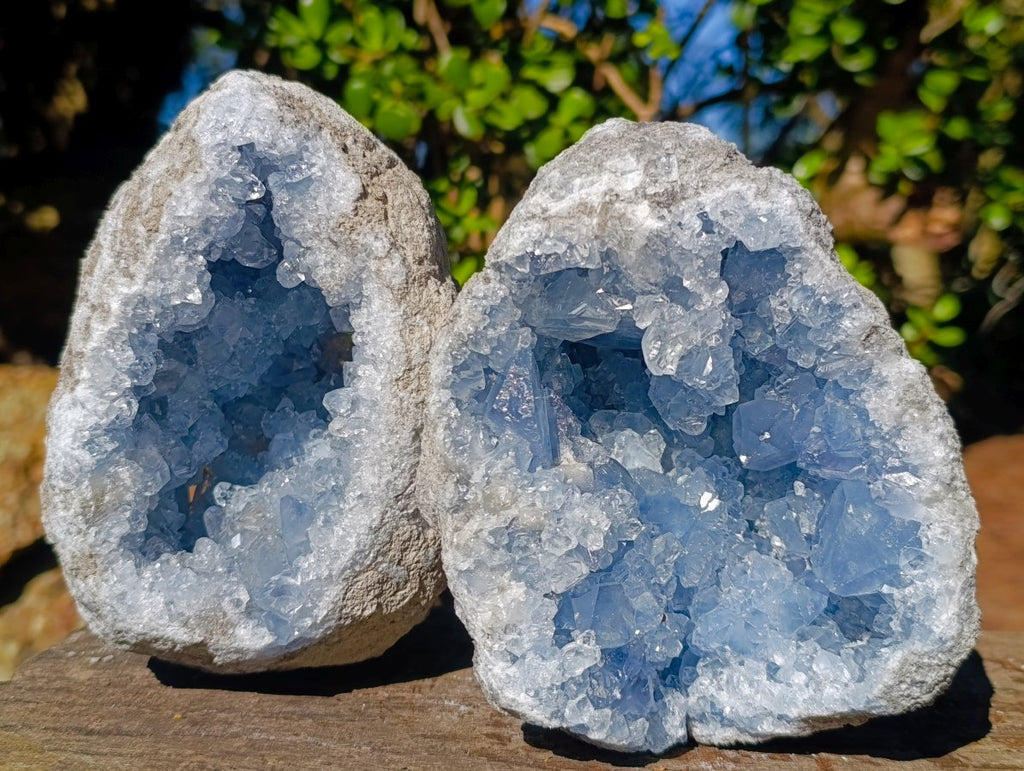 Natural Blue Celestite Geode Specimens x 2 From Sakoany, Madagascar - Toprock Gemstones and Minerals 