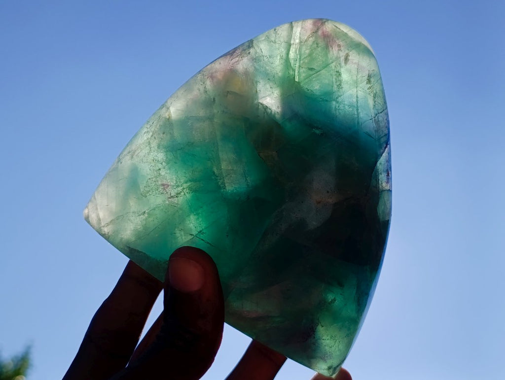 Polished Green Fluorite and Watermelon Fluorite Standing Display Pieces x 2 From Southern Africa - Toprock Gemstones and Minerals 
