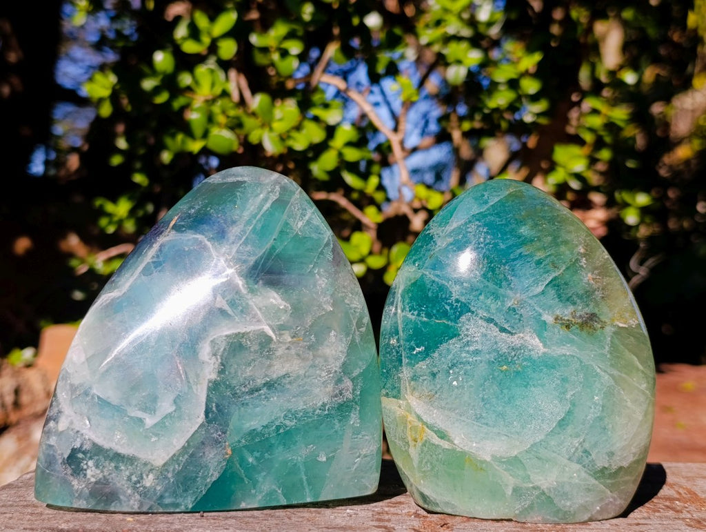 Polished Green Fluorite and Watermelon Fluorite Standing Display Pieces x 2 From Southern Africa - Toprock Gemstones and Minerals 