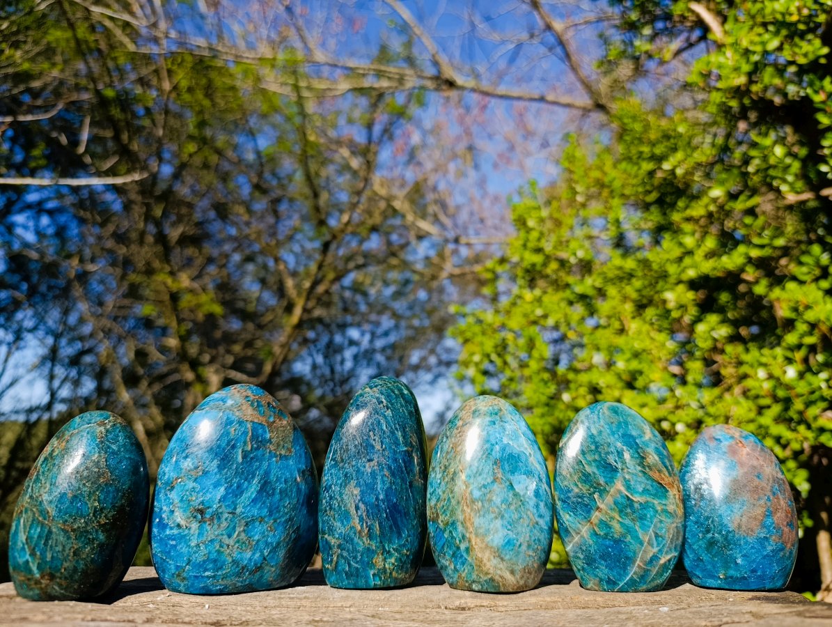 Polished Blue Apatite Standing Display Pieces x 6 From Betroka, Madagascar - Toprock Gemstones and Minerals 
