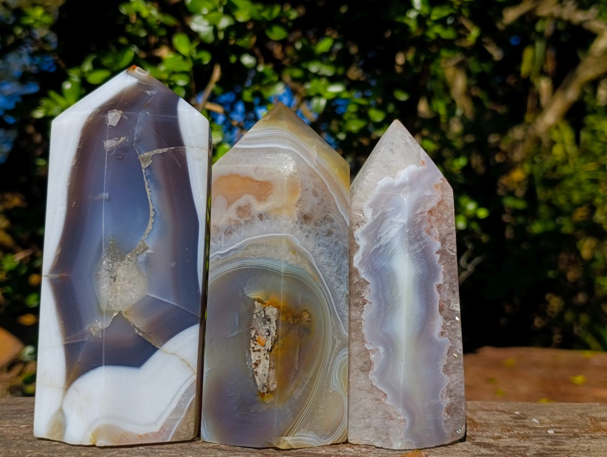 Polished Banded Agate Standing Display Pieces x 3 From Madagascar - Toprock Gemstones and Minerals 