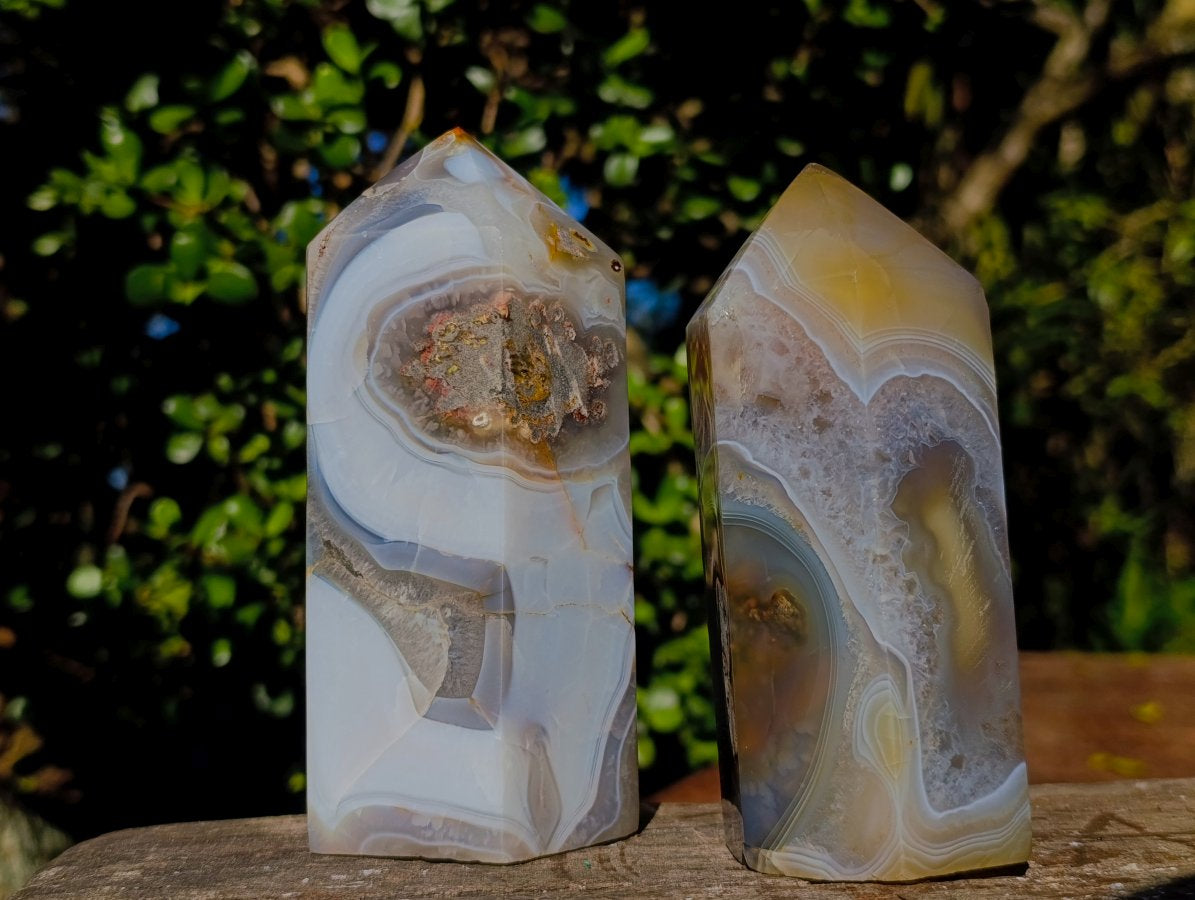 Polished Banded Agate Standing Display Pieces x 3 From Madagascar - Toprock Gemstones and Minerals 