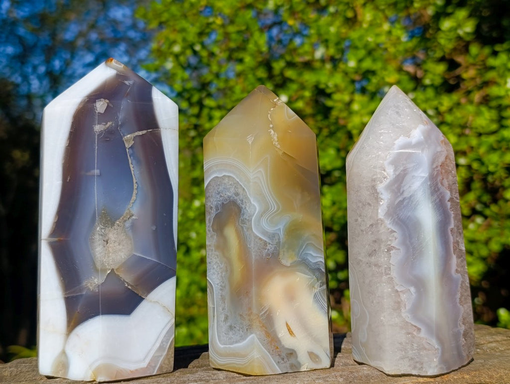 Polished Banded Agate Standing Display Pieces x 3 From Madagascar - Toprock Gemstones and Minerals 