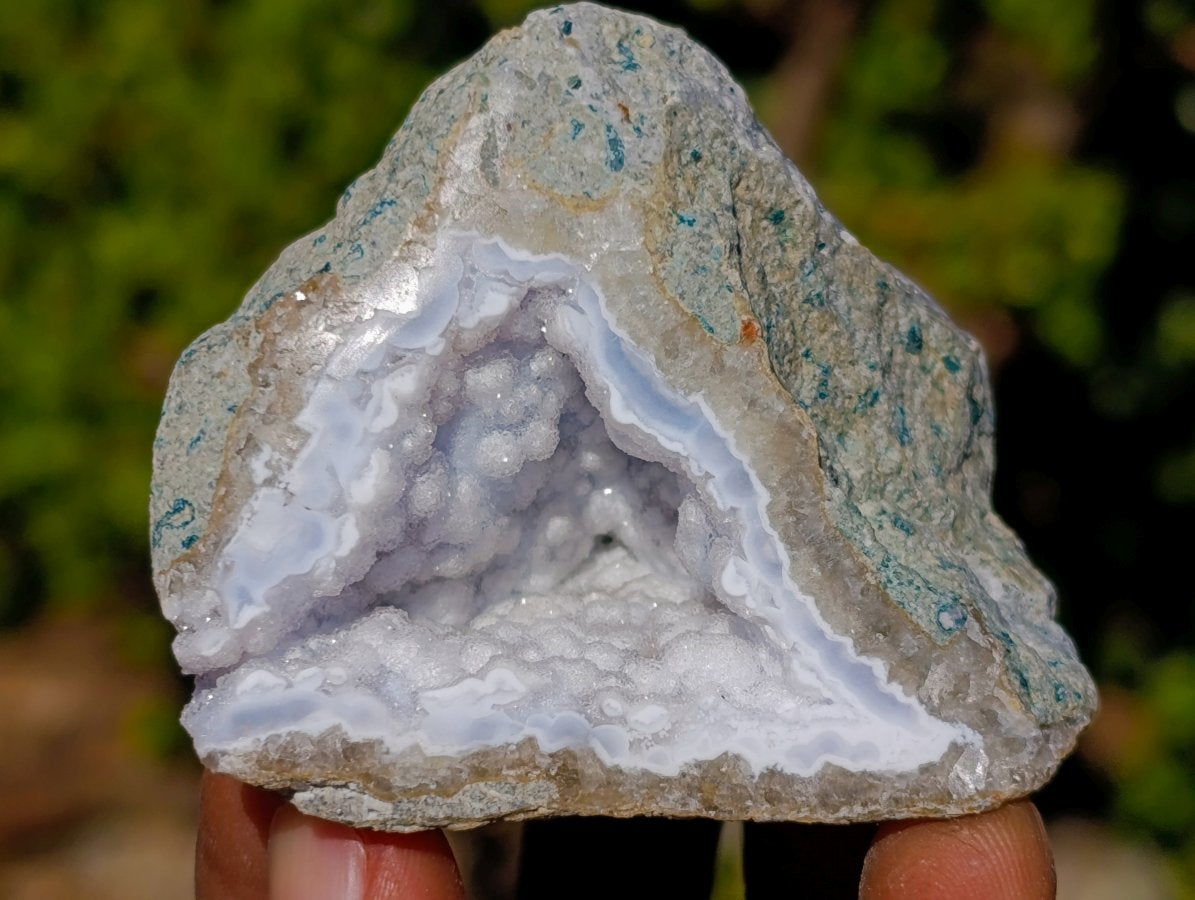 Polished On One Side Blue Lace Agate Geodes x 12 From Nsanje, Malawi - Toprock Gemstones and Minerals 