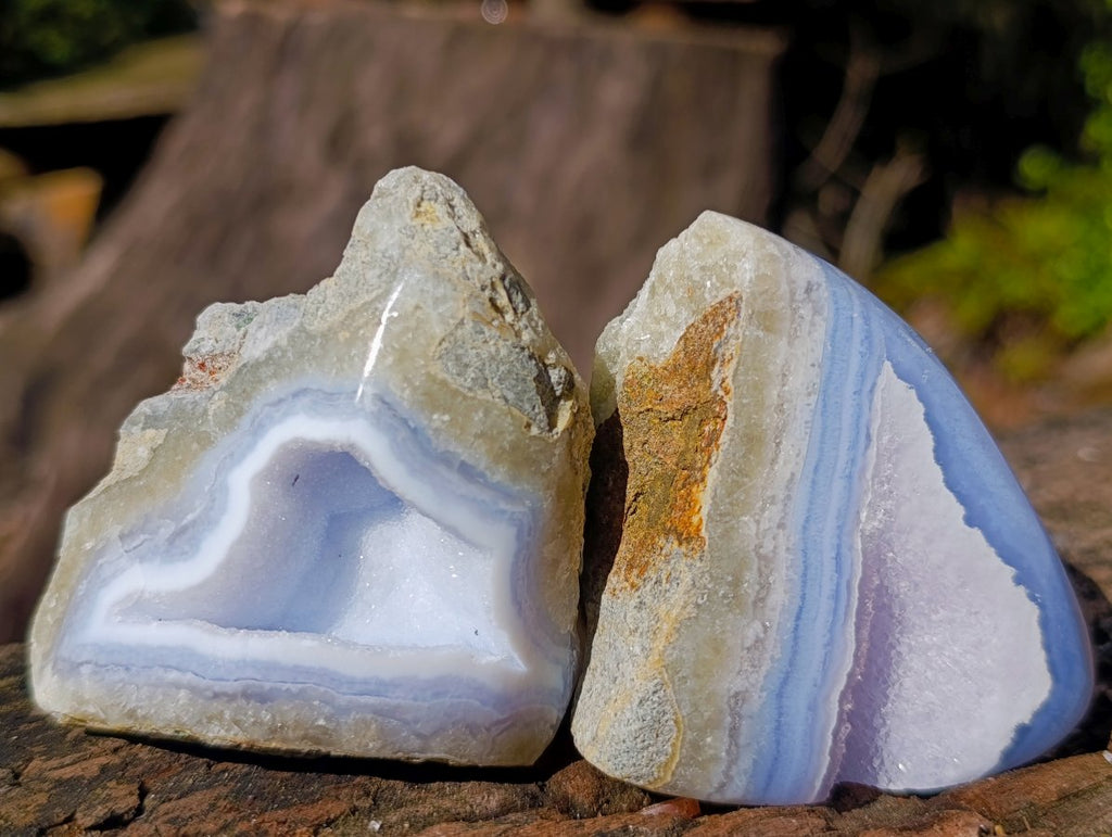 Polished On One Side Blue Lace Agate Geodes x 12 From Nsanje, Malawi - Toprock Gemstones and Minerals 