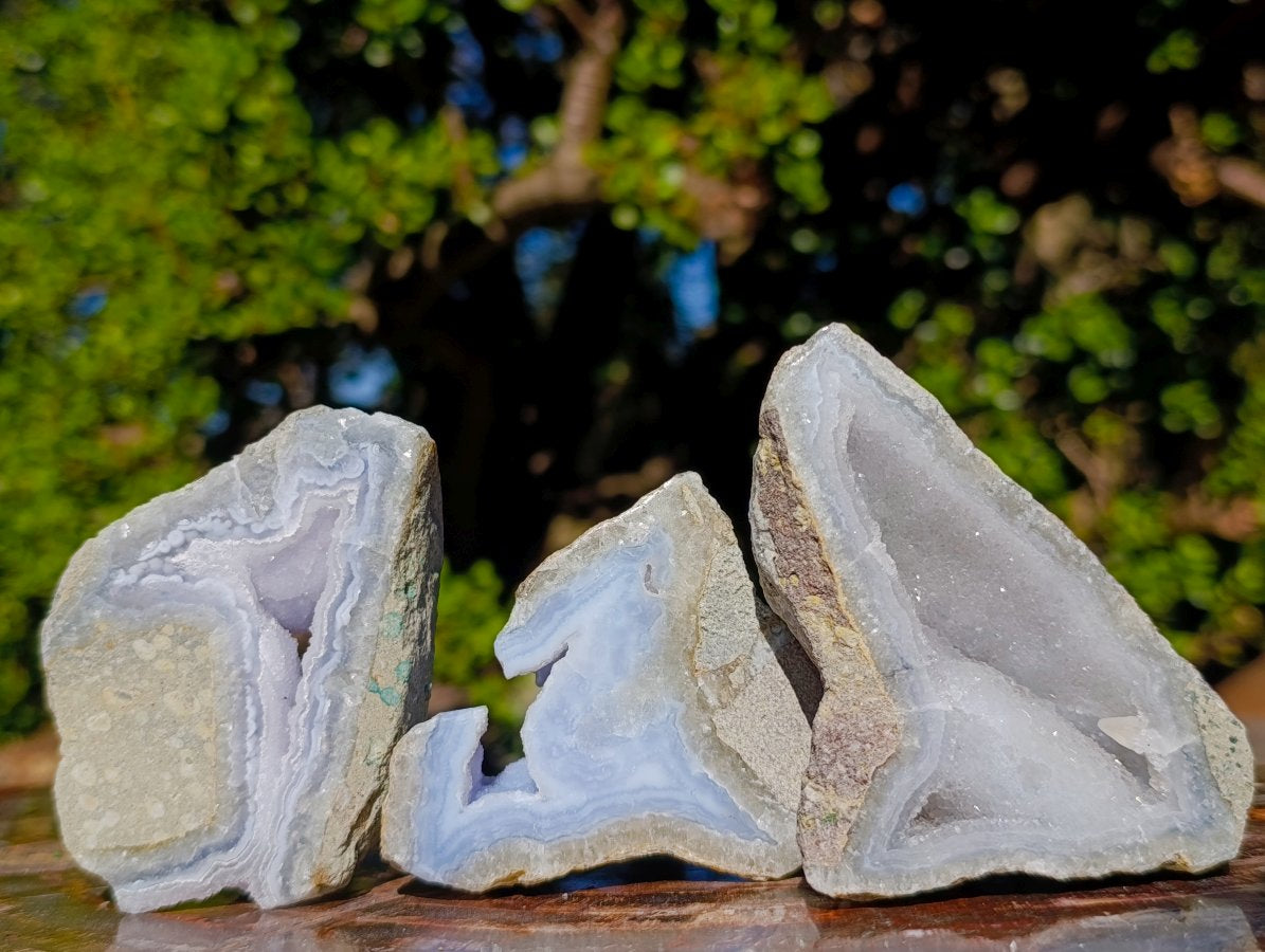 Polished On One Side Blue Lace Agate Geodes x 12 From Nsanje, Malawi - Toprock Gemstones and Minerals 
