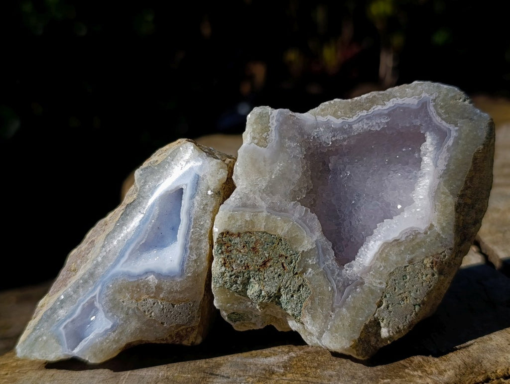Polished On One Side Blue Lace Agate Geodes x 12 From Nsanje, Malawi - Toprock Gemstones and Minerals 