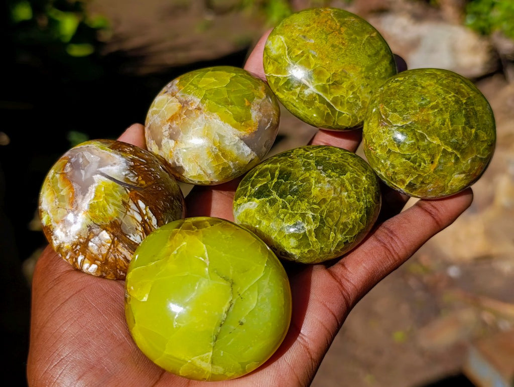 Polished Green Opal Palm Stones x 24 From Betroka, Madagascar - Toprock Gemstones and Minerals 