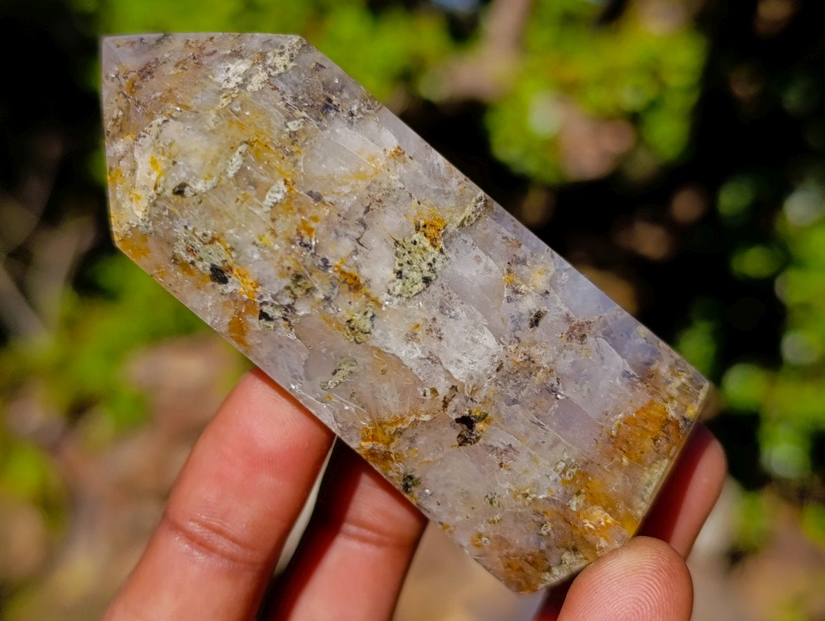 Polished Girasol Rock Crystal with Epidote Inclusions Display Crystals x 12 From Madagascar - Toprock Gemstones and Minerals 