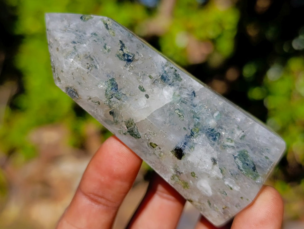 Polished Girasol Rock Crystal with Epidote Inclusions Display Crystals x 12 From Madagascar - Toprock Gemstones and Minerals 